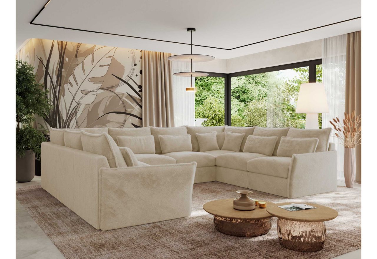 Narożnik - VERSO U 8M - uniwersalny - kremowy, plusz