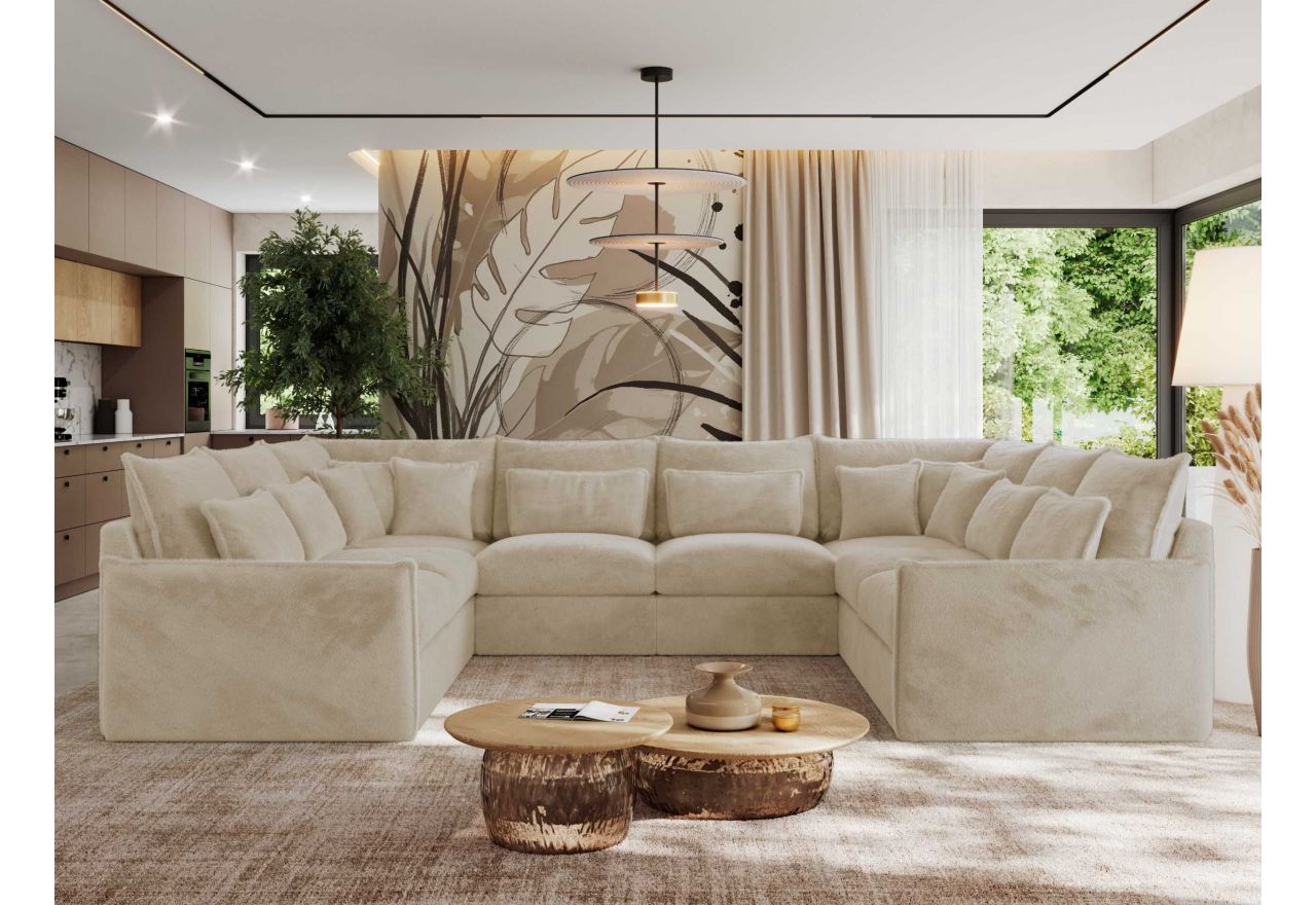 Narożnik - VERSO U 8M - uniwersalny - kremowy, plusz