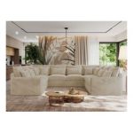 Narożnik - VERSO U 8M - uniwersalny - kremowy, plusz