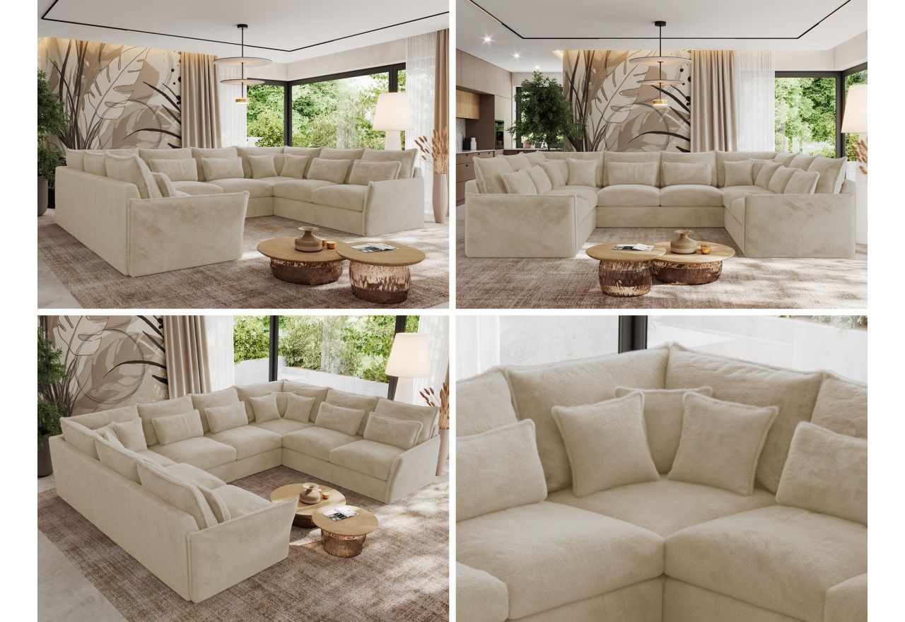 Narożnik - VERSO U 8M - uniwersalny - kremowy, plusz