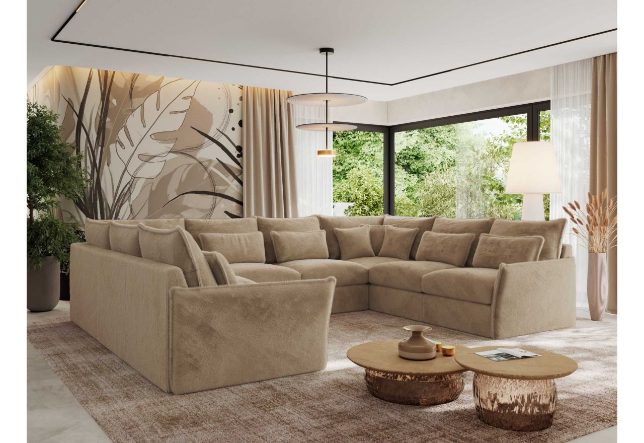 Narożnik - VERSO U 8M - uniwersalny - beżowy, plusz