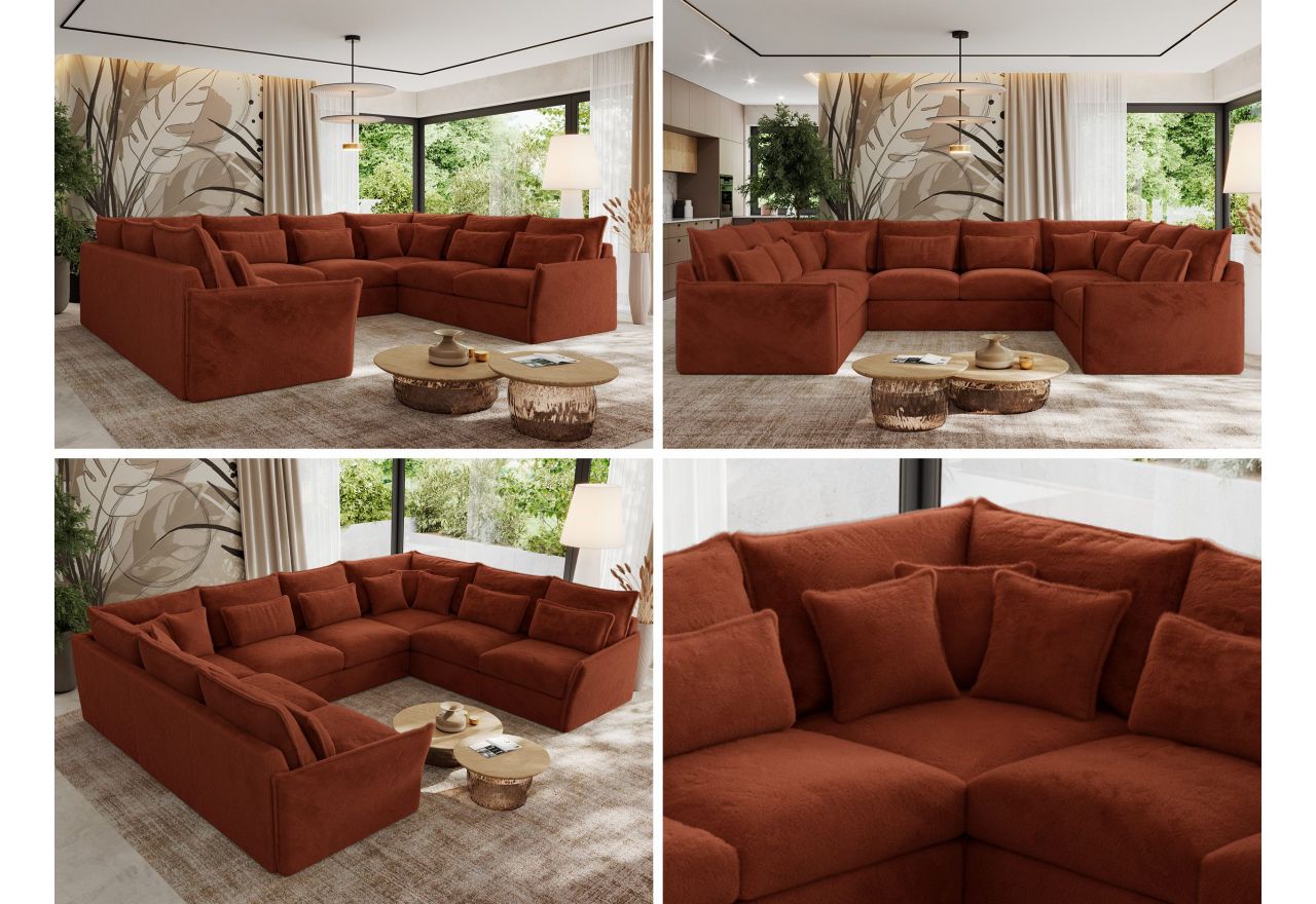 Narożnik - VERSO U 8M - uniwersalny - pomarańczowy, plusz