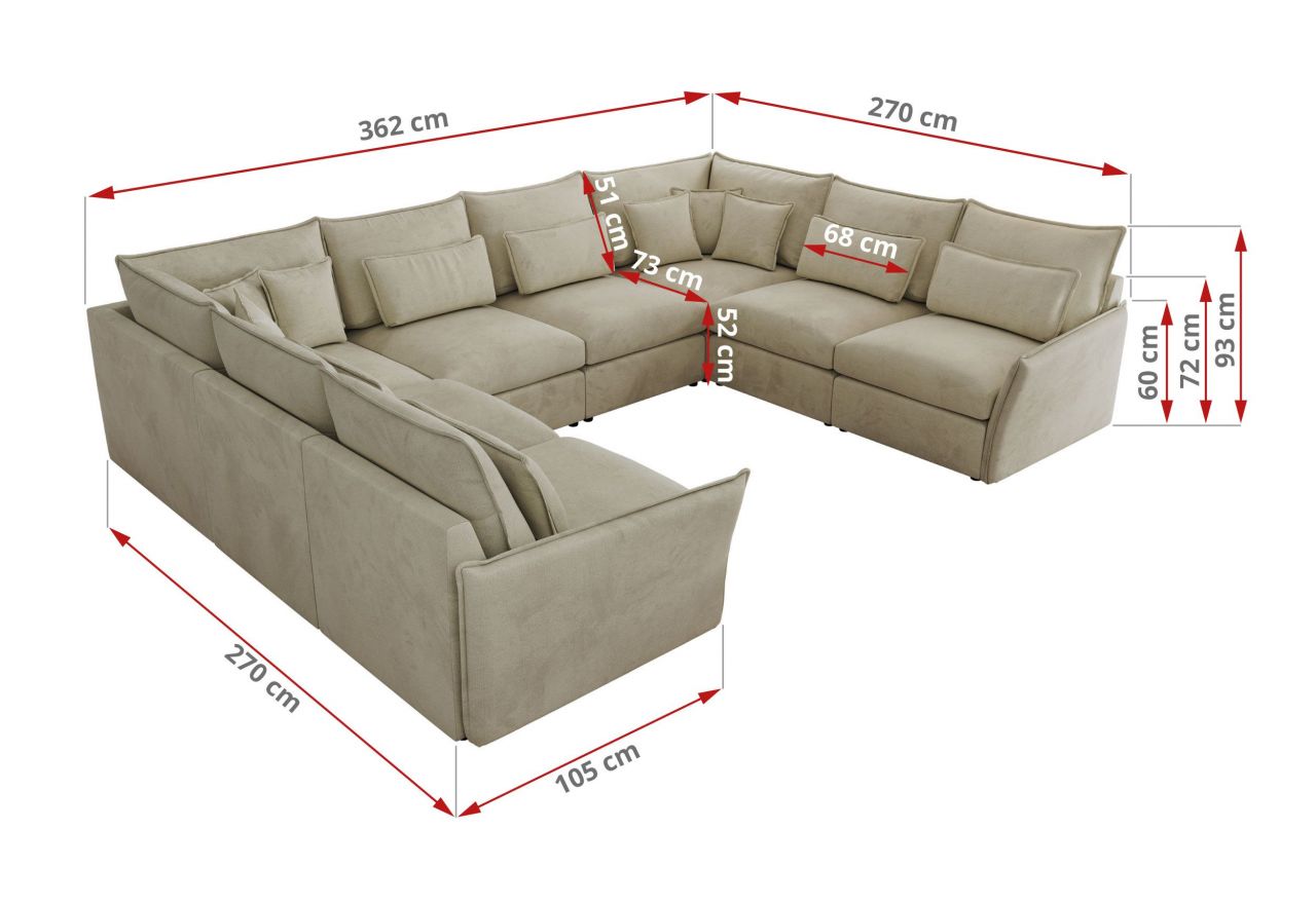 Narożnik - VERSO U 8M - uniwersalny - beżowy, welvet