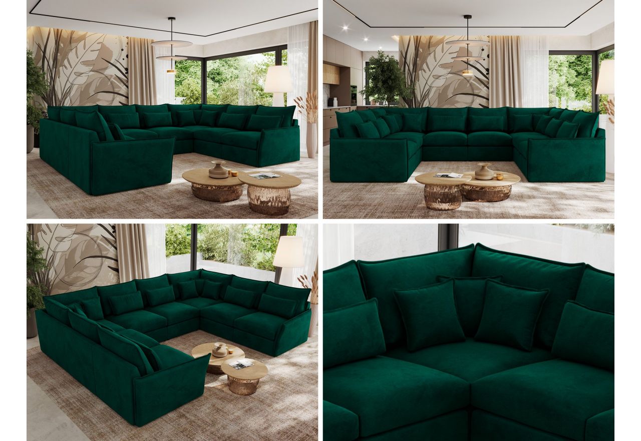 Narożnik - VERSO U 8M - uniwersalny - ciemnozielony, welvet