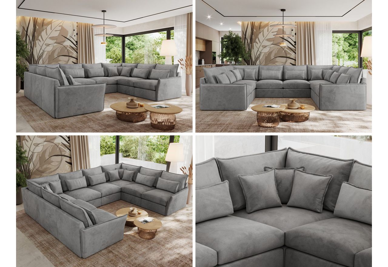 Narożnik - VERSO U 8M - uniwersalny - jasnoszary, welvet