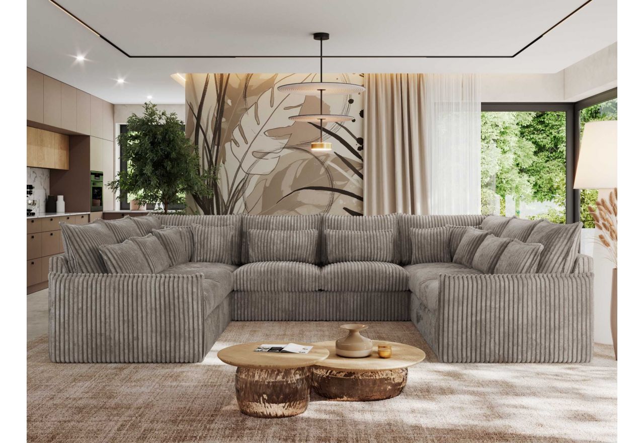 Narożnik - VERSO U 8M - uniwersalny - jasnobrązowy, sztruks