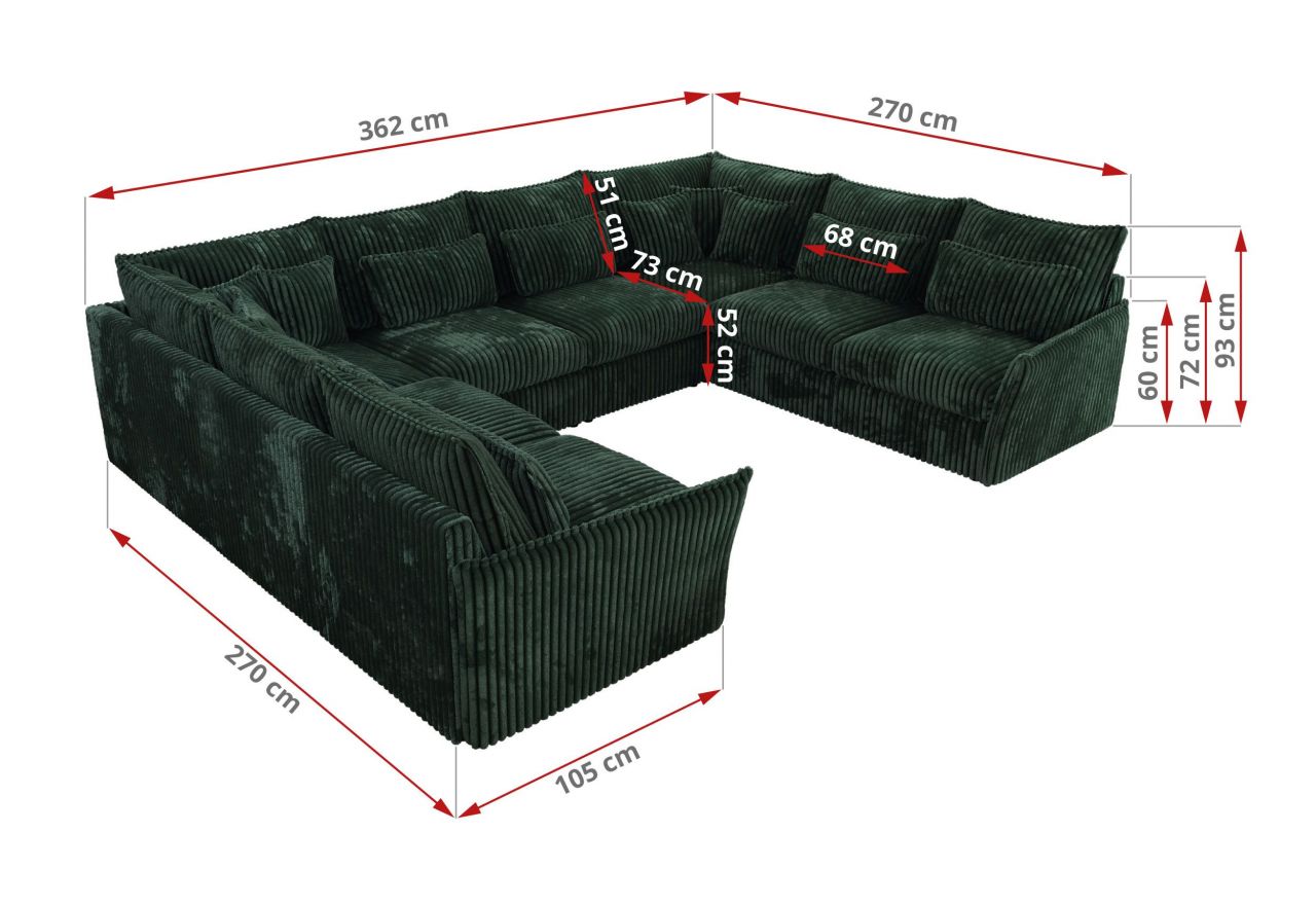 Narożnik - VERSO U 8M - uniwersalny - ciemnozielony, sztruks