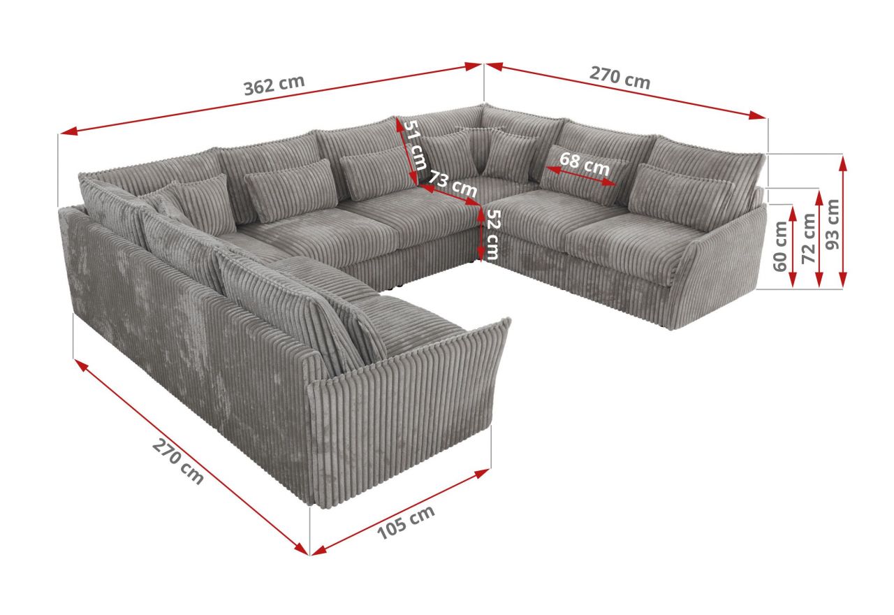 Narożnik - VERSO U 8M - uniwersalny - jasnoszary, sztruks