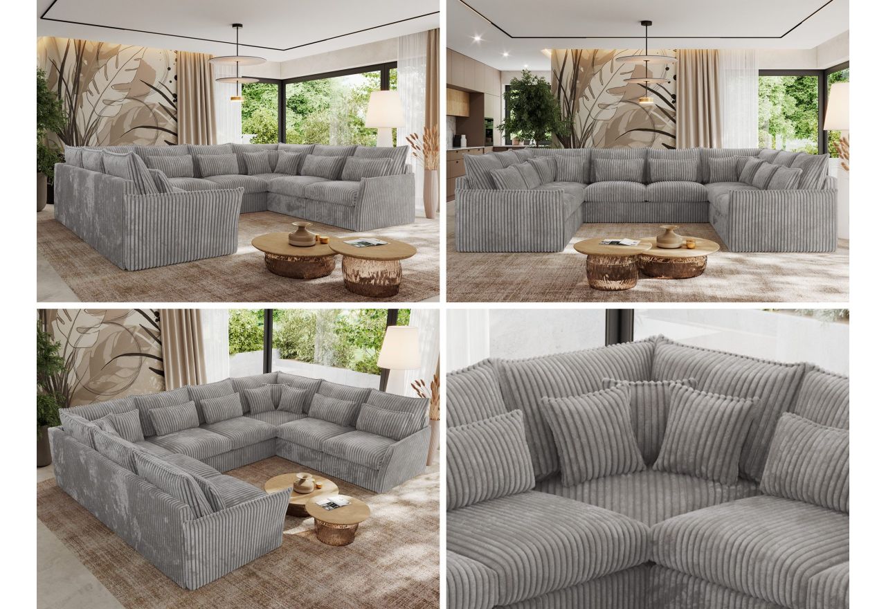 Narożnik - VERSO U 8M - uniwersalny - jasnoszary, sztruks