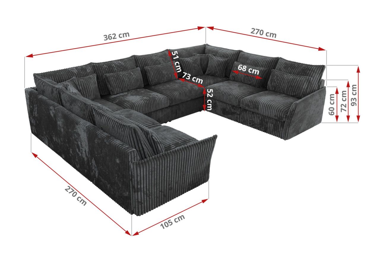 Narożnik - VERSO U 8M - uniwersalny - szary, sztruks