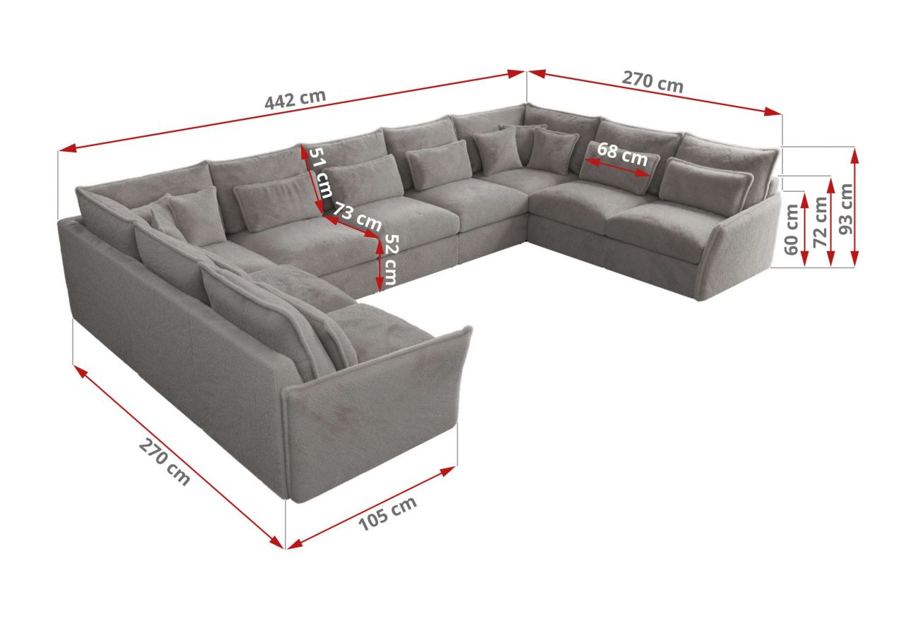 Narożnik - VERSO U 9M - uniwersalny - jasnoszary, plusz