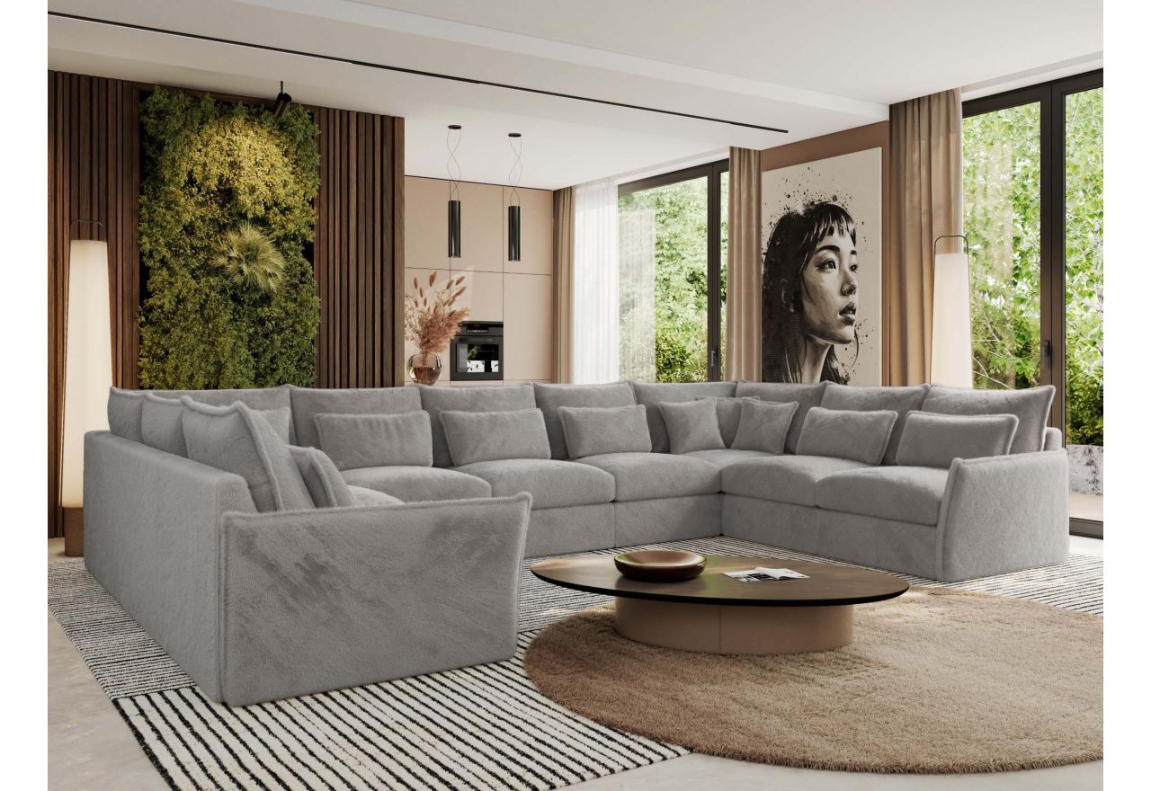 Narożnik - VERSO U 9M - uniwersalny - jasnoszary, plusz