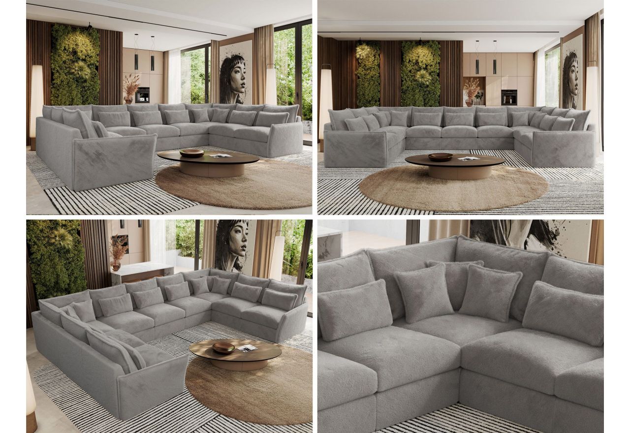 Narożnik - VERSO U 9M - uniwersalny - jasnoszary, plusz