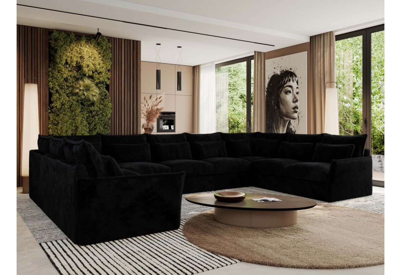 Narożnik - VERSO U 9M - uniwersalny - czarny, plusz