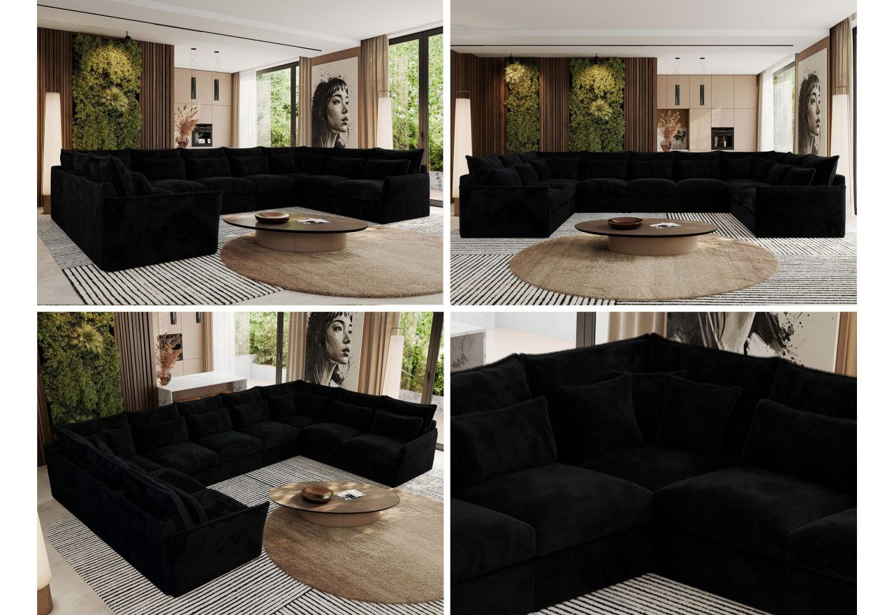 Narożnik - VERSO U 9M - uniwersalny - czarny, plusz