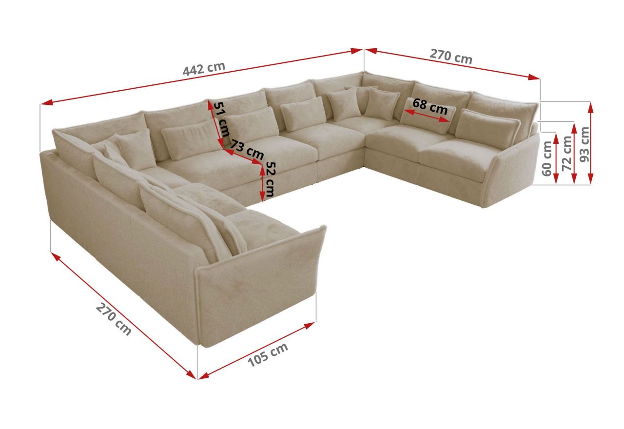 Narożnik - VERSO U 9M - uniwersalny - kremowy, plusz