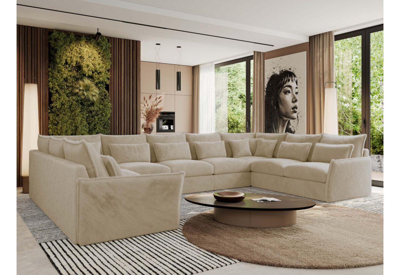 Narożnik - VERSO U 9M - uniwersalny - kremowy, plusz