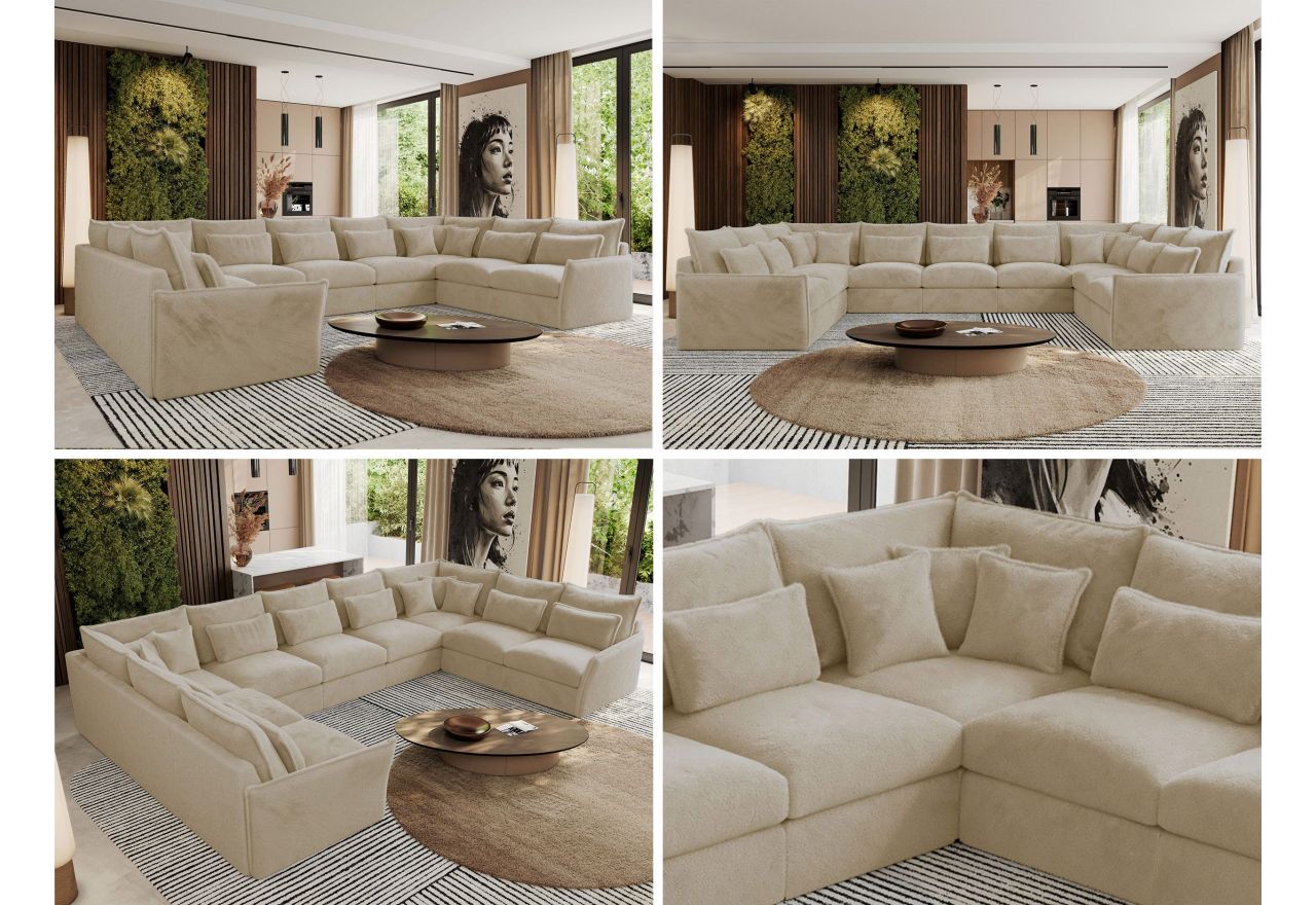 Narożnik - VERSO U 9M - uniwersalny - kremowy, plusz