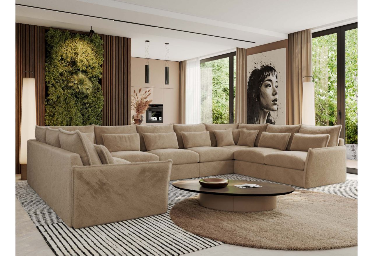 Narożnik - VERSO U 9M - uniwersalny - beżowy, plusz