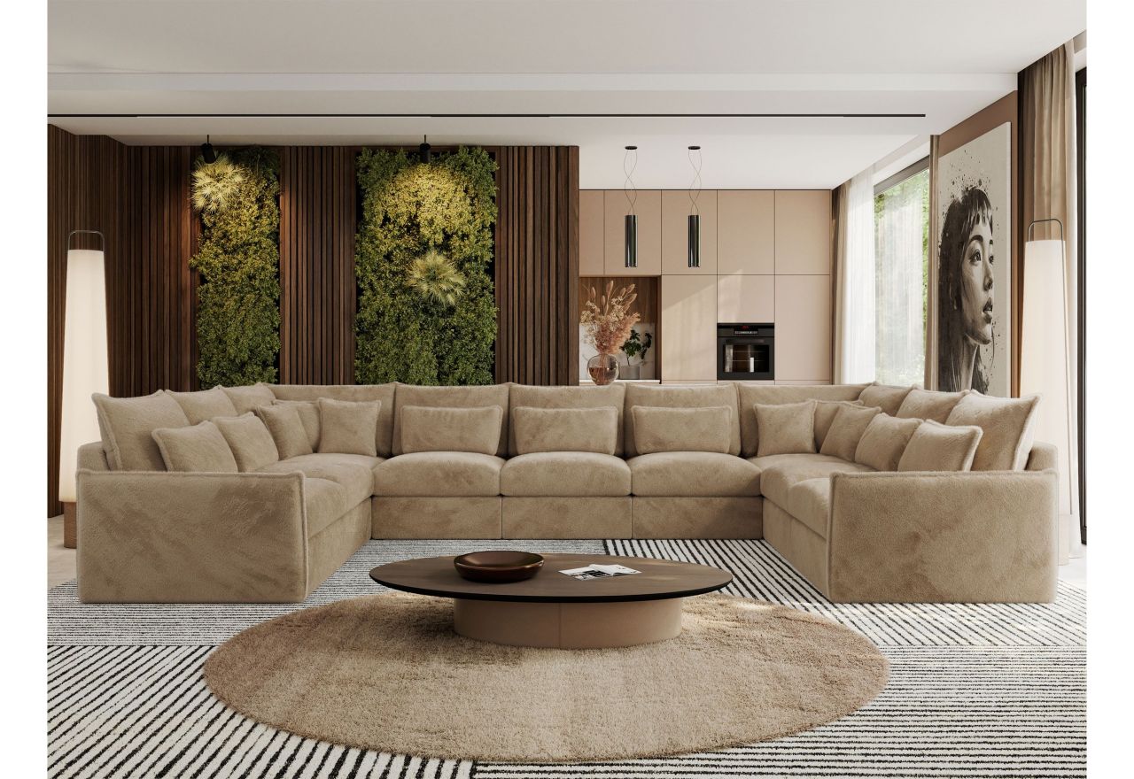 Narożnik - VERSO U 9M - uniwersalny - beżowy, plusz