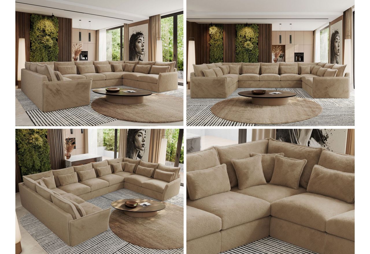 Narożnik - VERSO U 9M - uniwersalny - beżowy, plusz