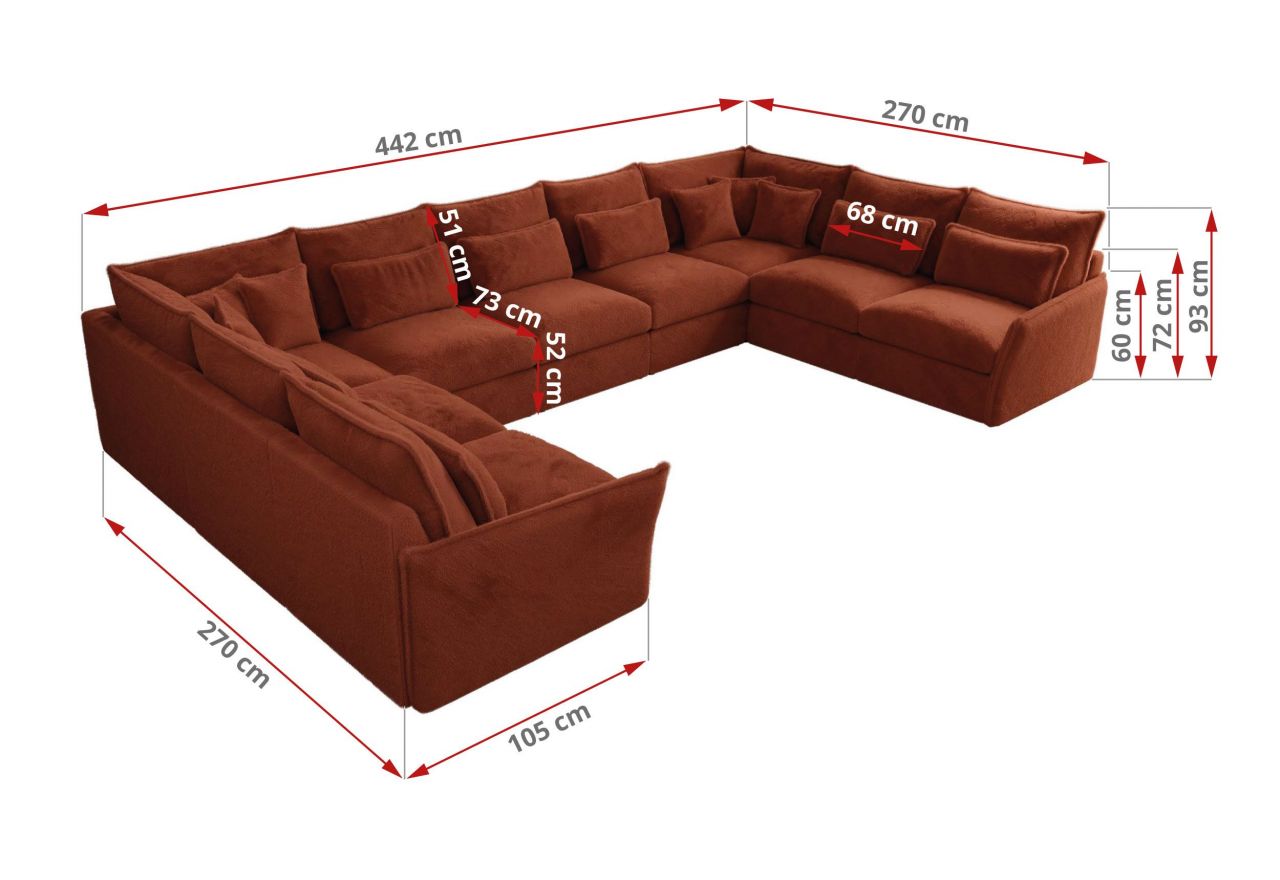 Narożnik - VERSO U 9M - uniwersalny - pomarańczowy, plusz