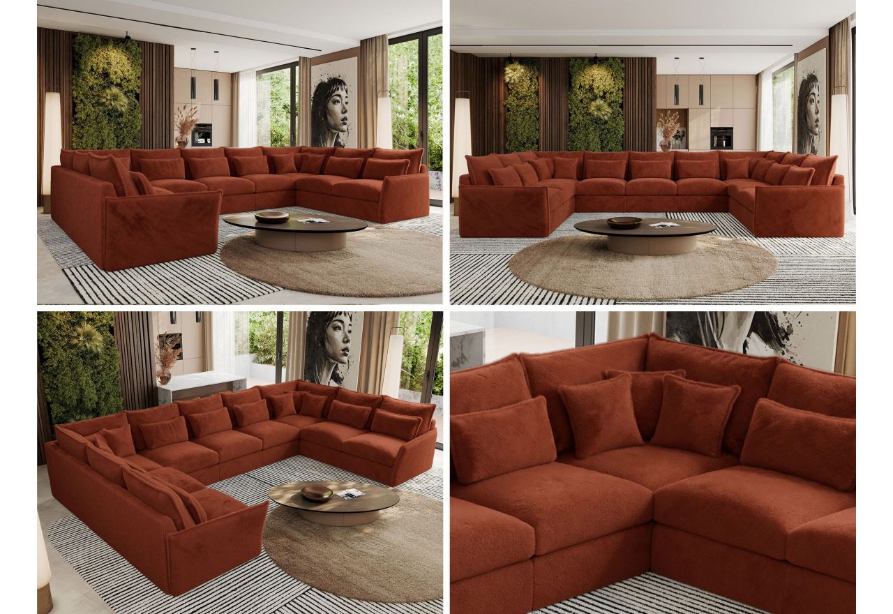 Narożnik - VERSO U 9M - uniwersalny - pomarańczowy, plusz