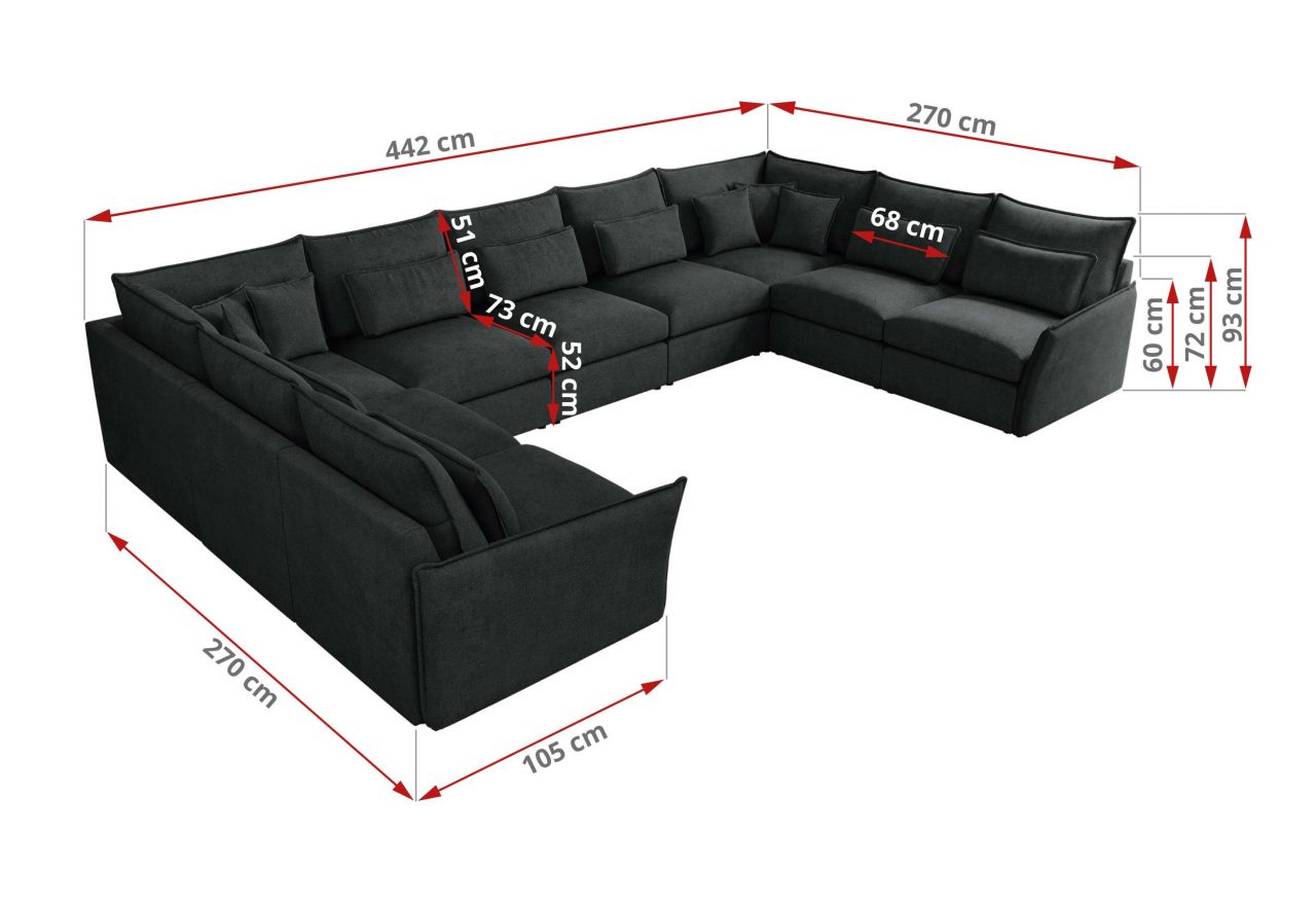 Narożnik - VERSO U 9M - uniwersalny - ciemnoszary, struktura