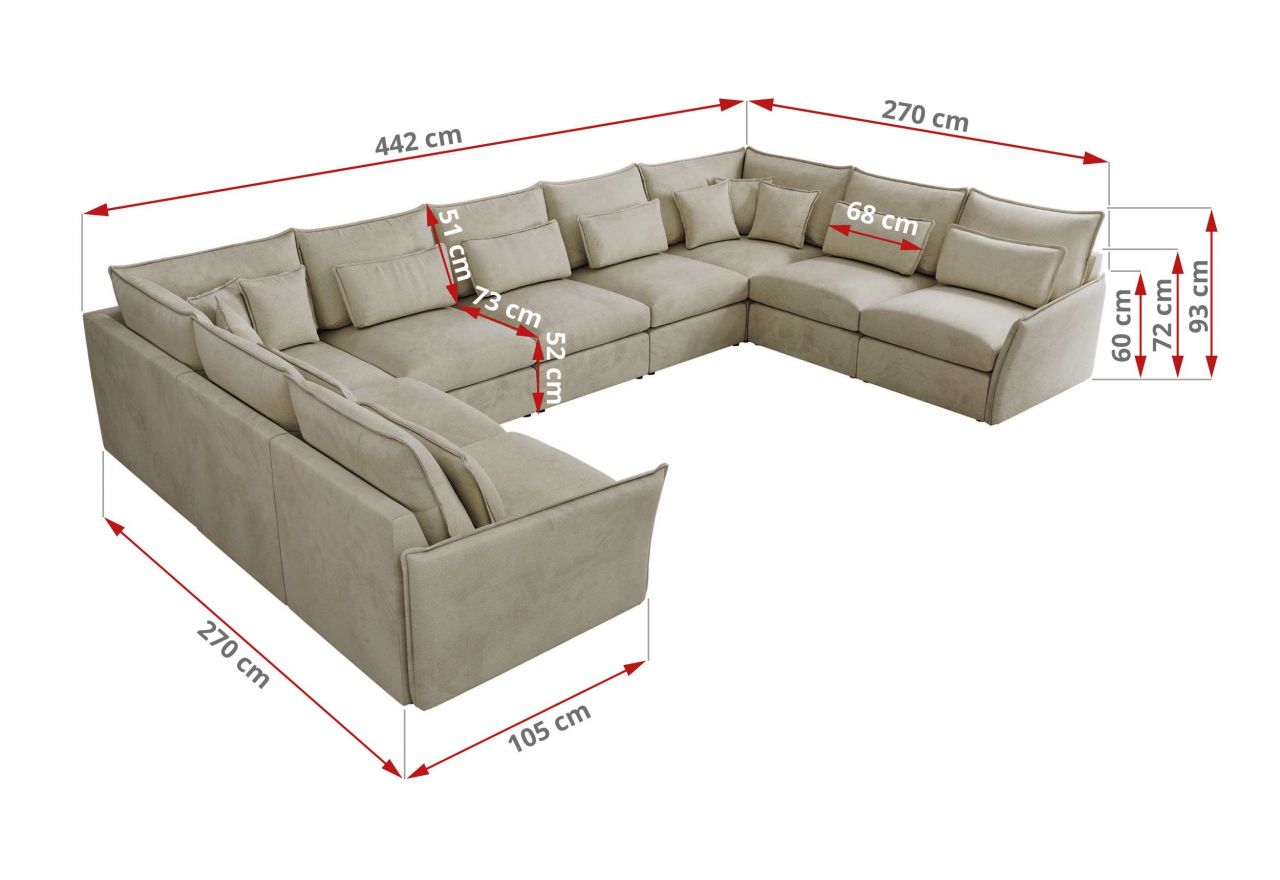 Narożnik - VERSO U 9M - uniwersalny - beżowy, welvet