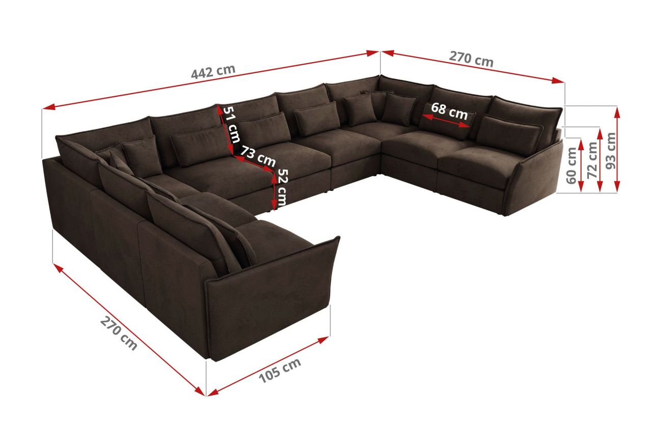 Narożnik - VERSO U 9M - uniwersalny - brązowy, welvet