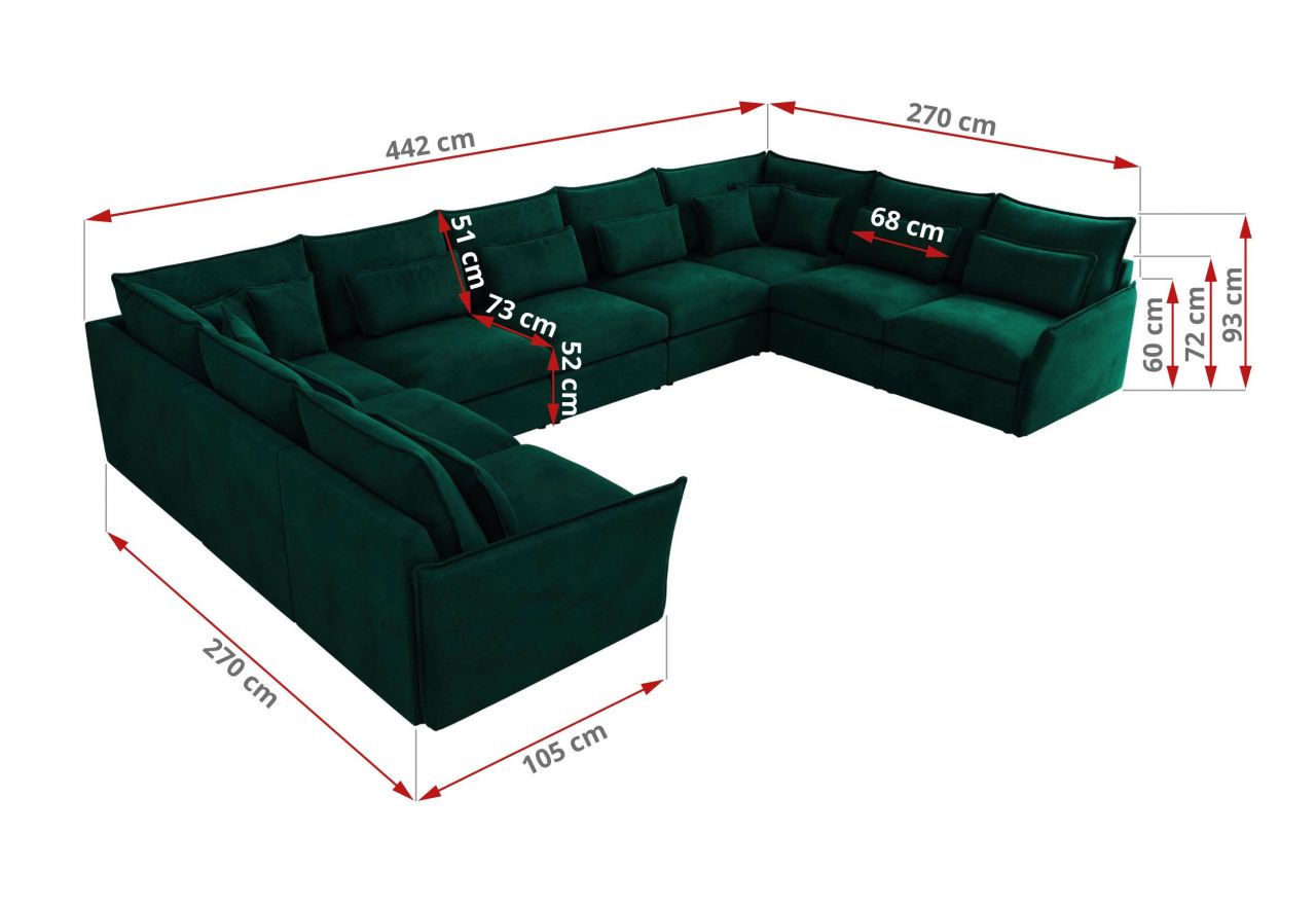 Narożnik - VERSO U 9M - uniwersalny - ciemnozielony, welvet