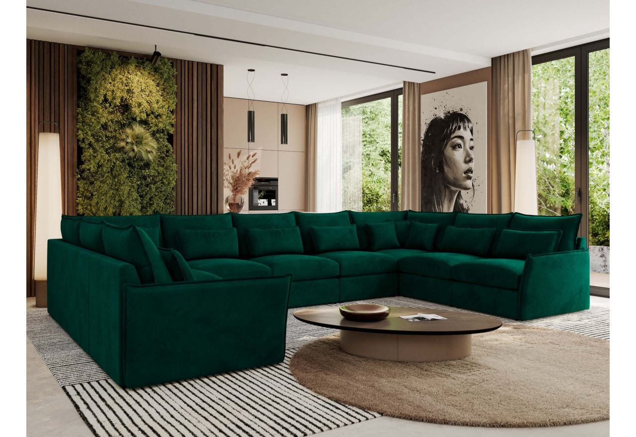 Narożnik - VERSO U 9M - uniwersalny - ciemnozielony, welvet