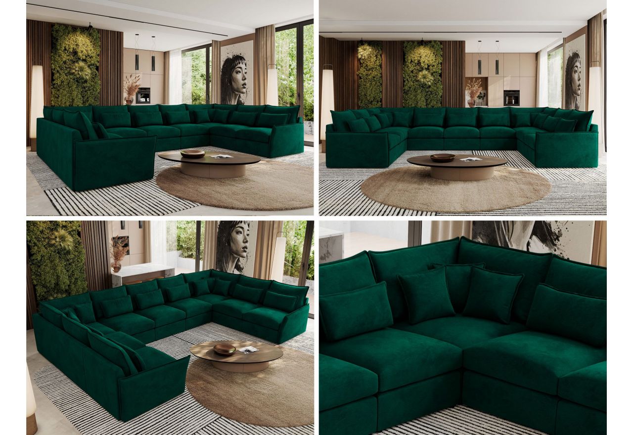 Narożnik - VERSO U 9M - uniwersalny - ciemnozielony, welvet