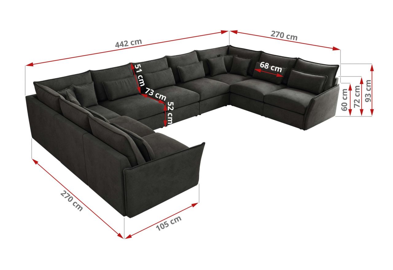 Narożnik - VERSO U 9M - uniwersalny - ciemnoszary, welvet