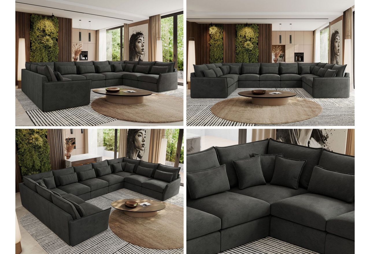 Narożnik - VERSO U 9M - uniwersalny - ciemnoszary, welvet