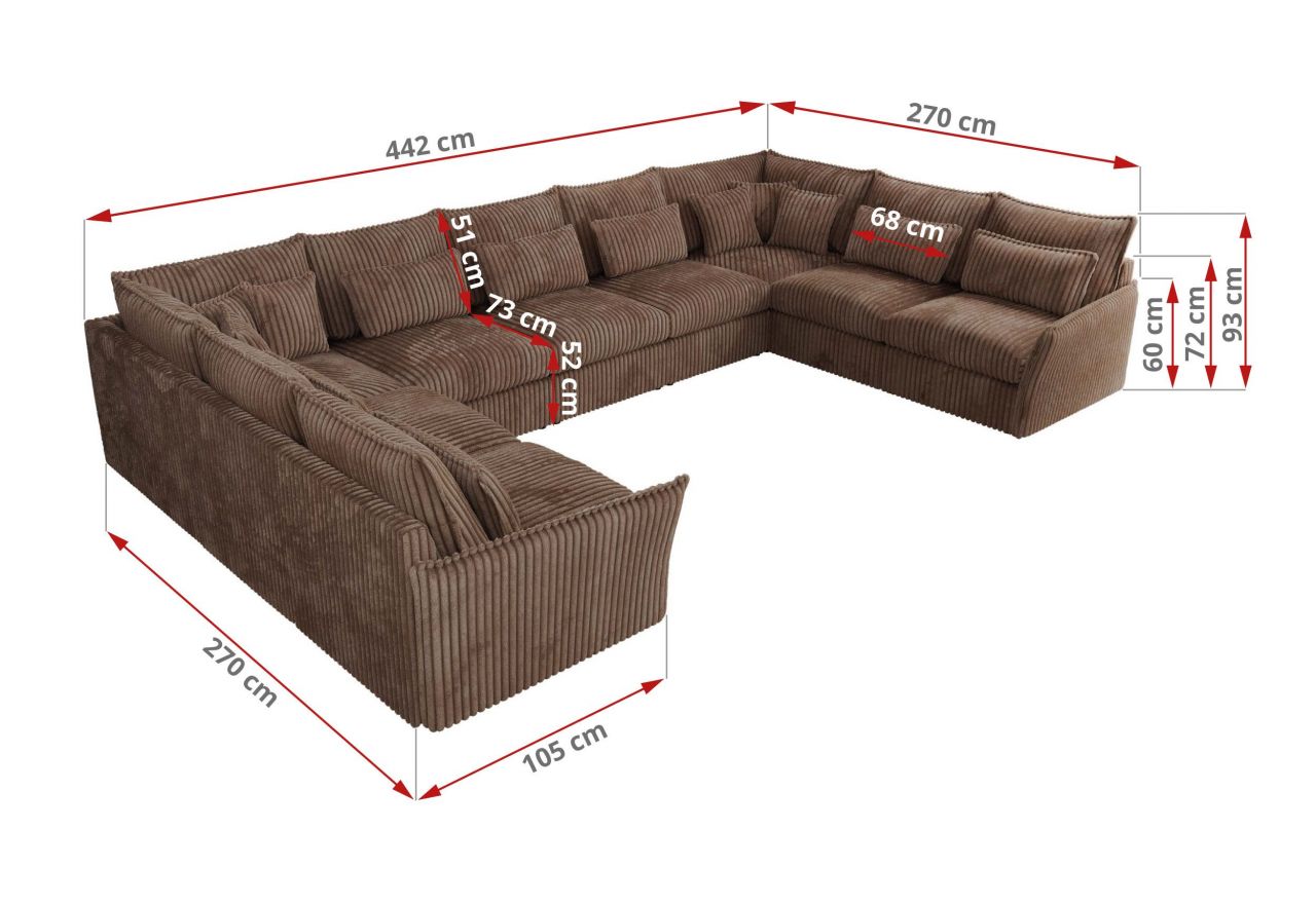 Narożnik - VERSO U 9M - uniwersalny - brązowy, sztruks