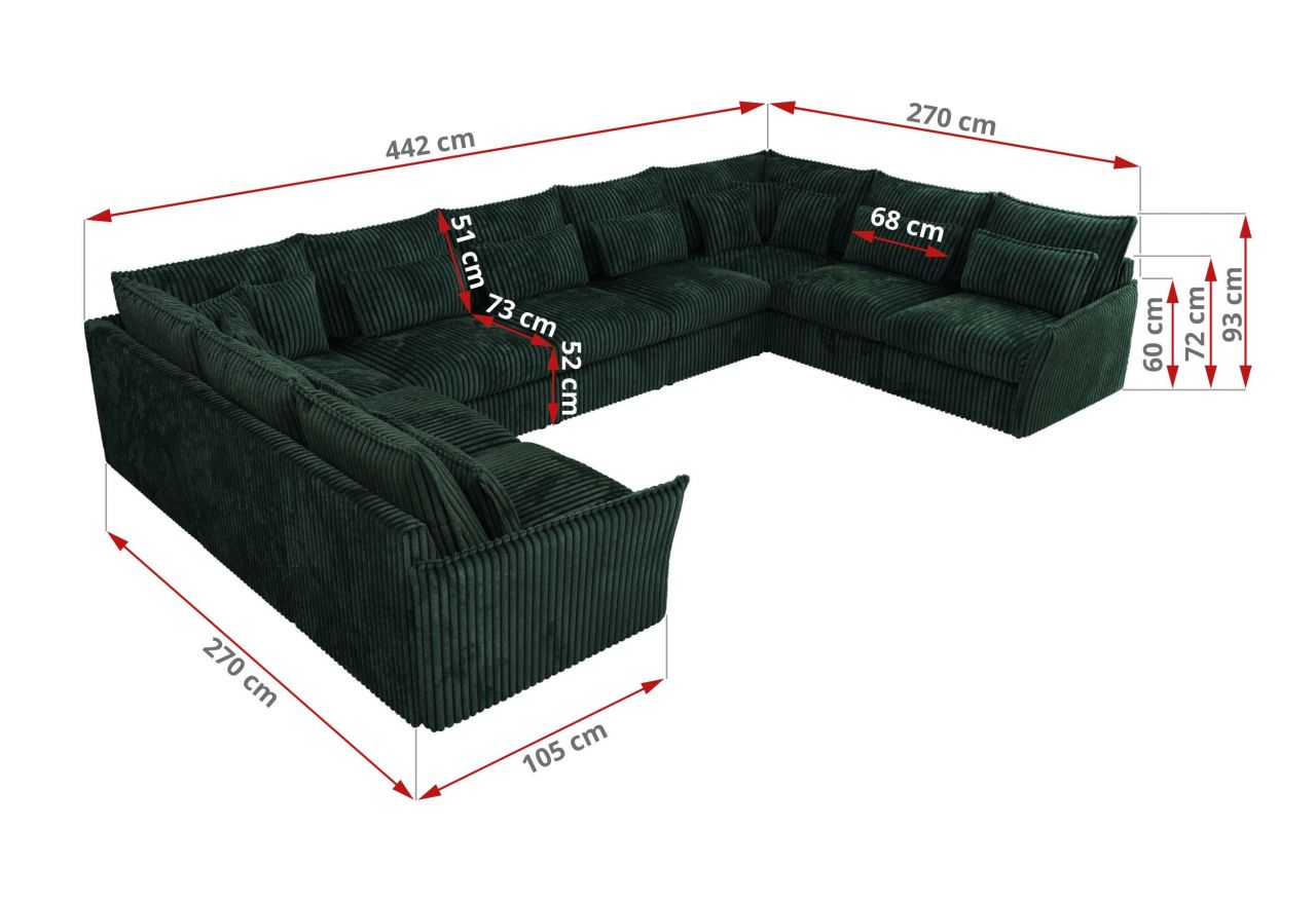 Narożnik - VERSO U 9M - uniwersalny - ciemnozielony, sztruks