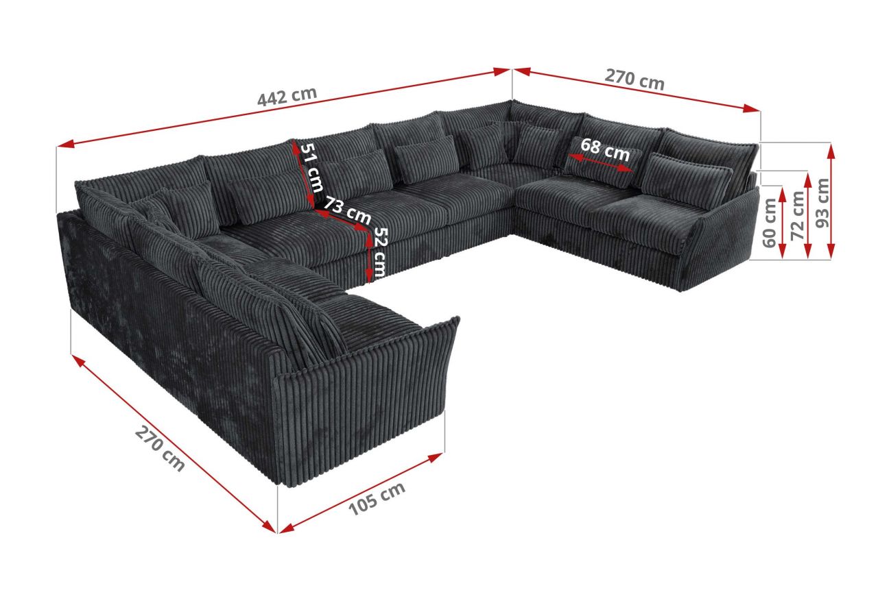 Narożnik - VERSO U 9M - uniwersalny - szary, sztruks