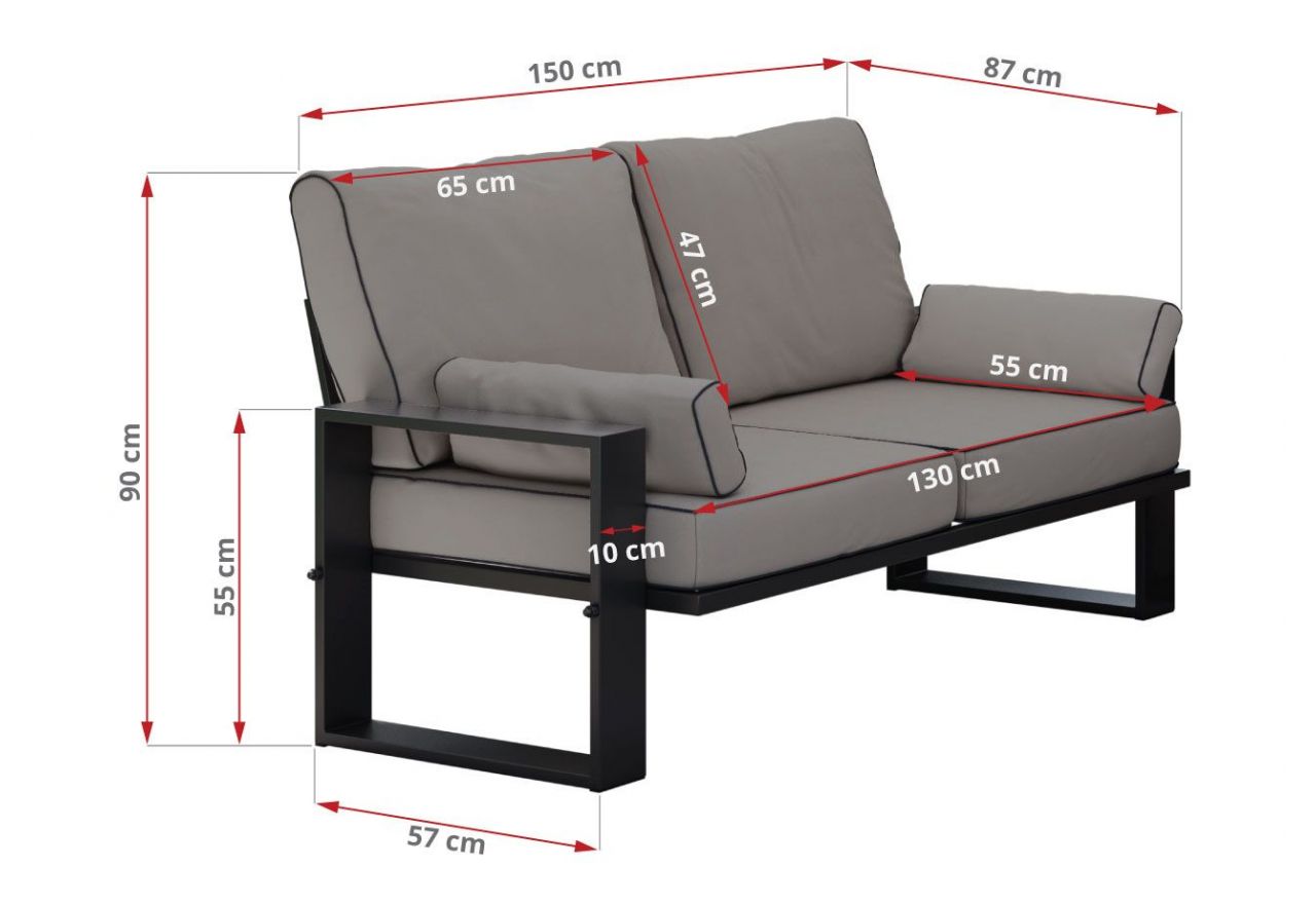 Metalowa sofa ogrodowa ELBA S2 - szary