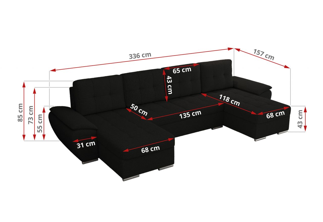 Narożnik UMBRIA U - uniwersalny - czarny, boucle