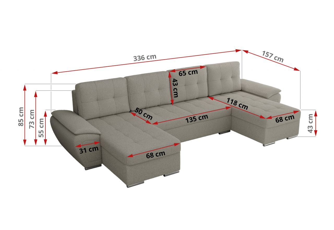 Narożnik UMBRIA U - uniwersalny - jasnoszary, boucle
