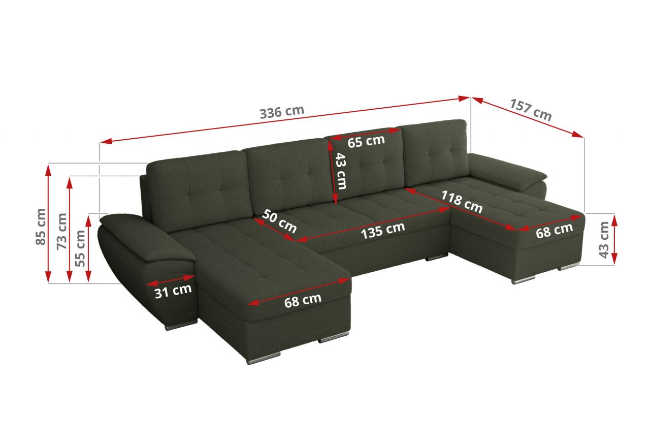 Narożnik UMBRIA U - uniwersalny - zielony, boucle