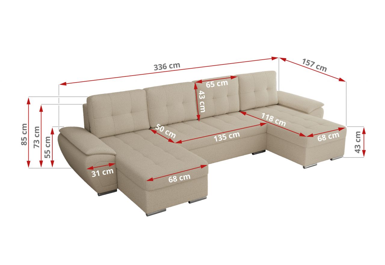 Narożnik UMBRIA U - uniwersalny - kremowy, boucle