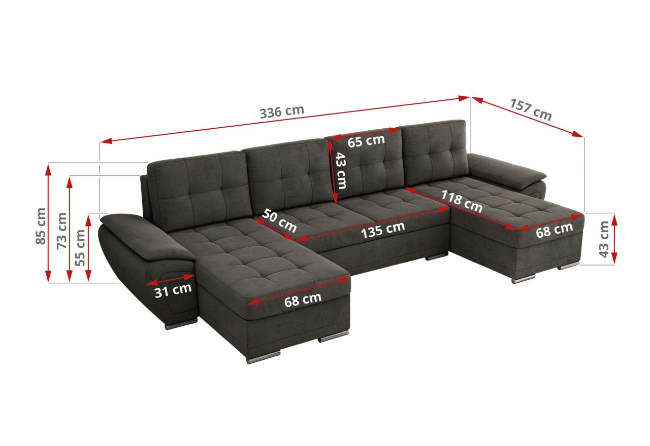Narożnik UMBRIA U - uniwersalny - ciemnoszary, welwet