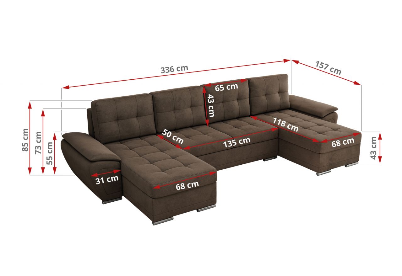 Narożnik UMBRIA U - uniwersalny - brązowy, welwet