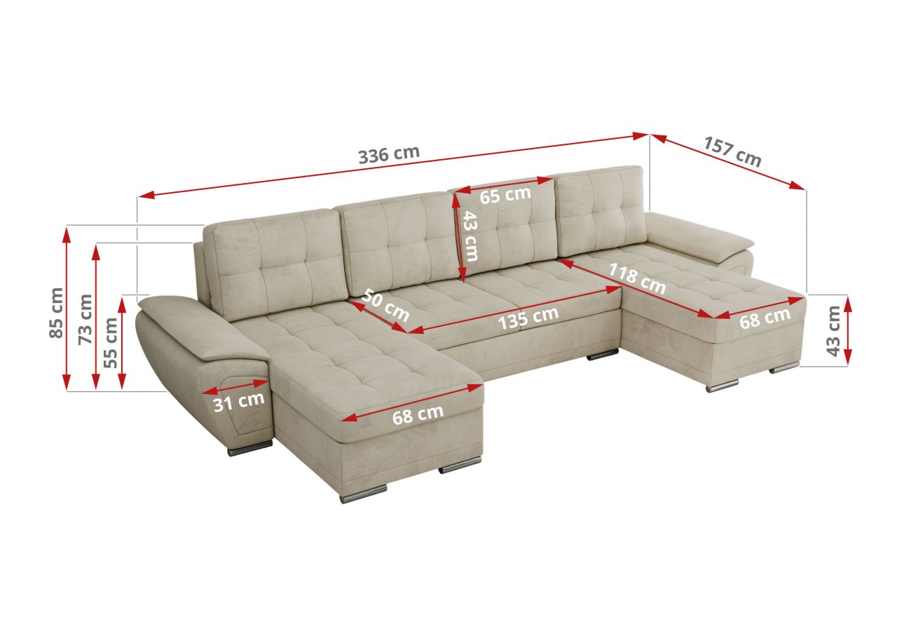 Narożnik UMBRIA U - uniwersalny - beżowy, welwet