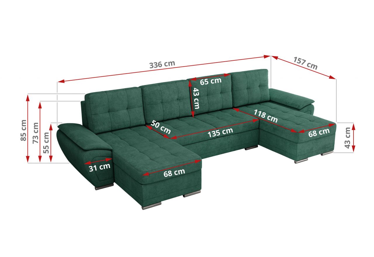 Narożnik UMBRIA U - uniwersalny - ciemnozielony, struktura