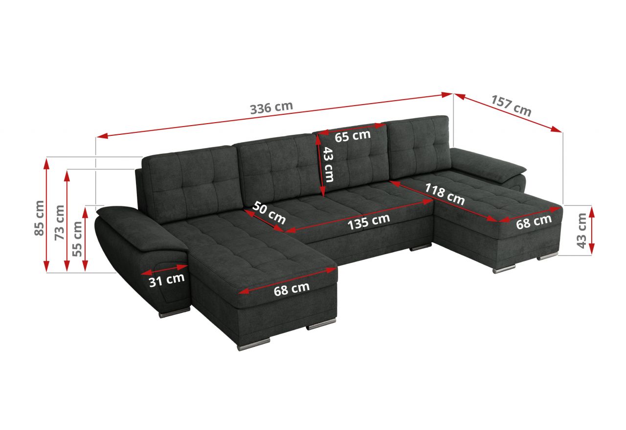 Narożnik UMBRIA U - uniwersalny - ciemnoszary, struktura