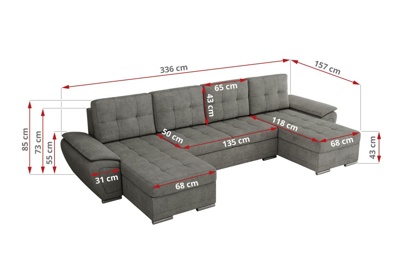 Narożnik UMBRIA U - uniwersalny - szary, struktura