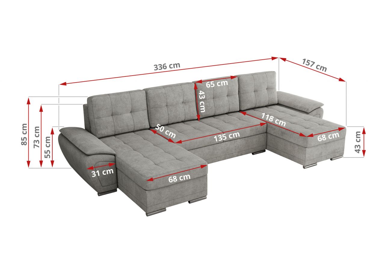 Narożnik UMBRIA U - uniwersalny - jasnoszary, struktura